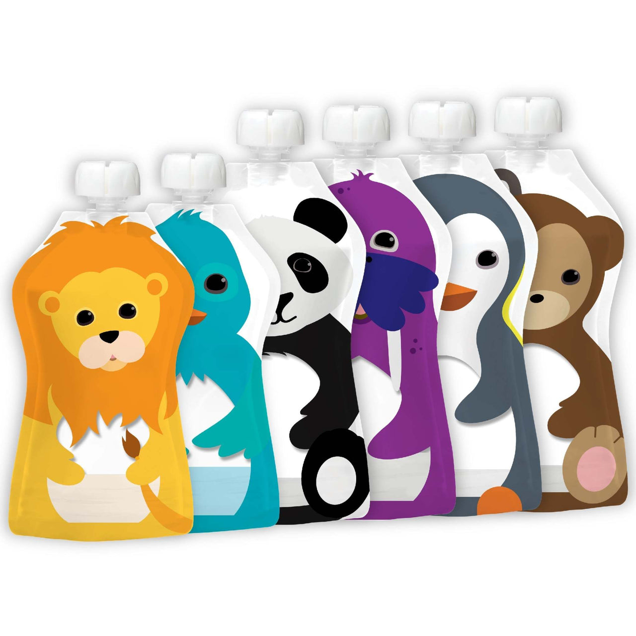 Squooshi Reusable Food Pouch 6 Pack with Assorted Animal Designs for Kids
