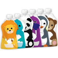 Squooshi Reusable Food Pouch 6 Pack with Assorted Animal Designs for Kids